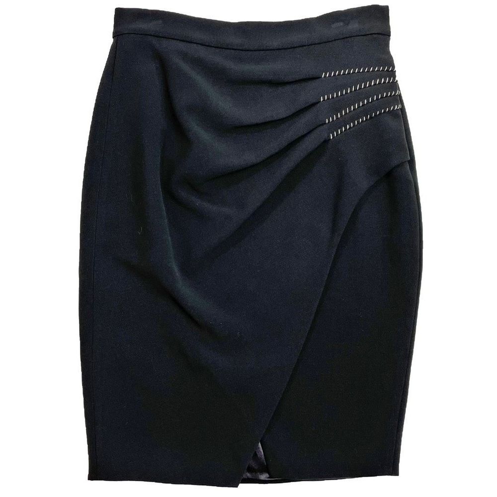 L’AGENCE Karen Side Pleat Faux Wrap Pencil Skirt Lined Black 4/S